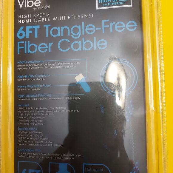 VIBE 6ft Tangle Free High Speed Fiber Cable Ethernet Music Gaming Electronics - Picture 2 of 3